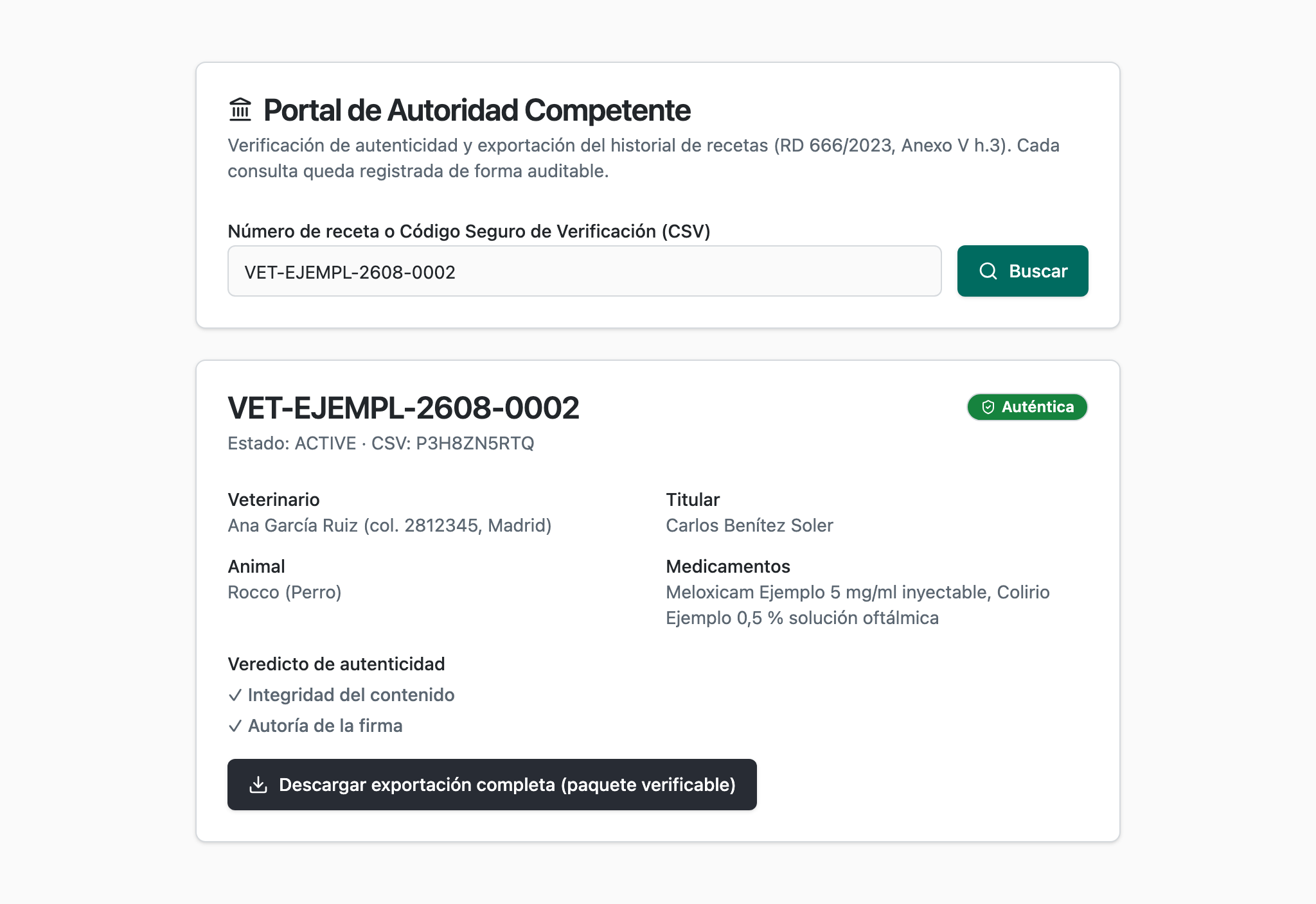 Portal de verificación de recetas para la autoridad competente
