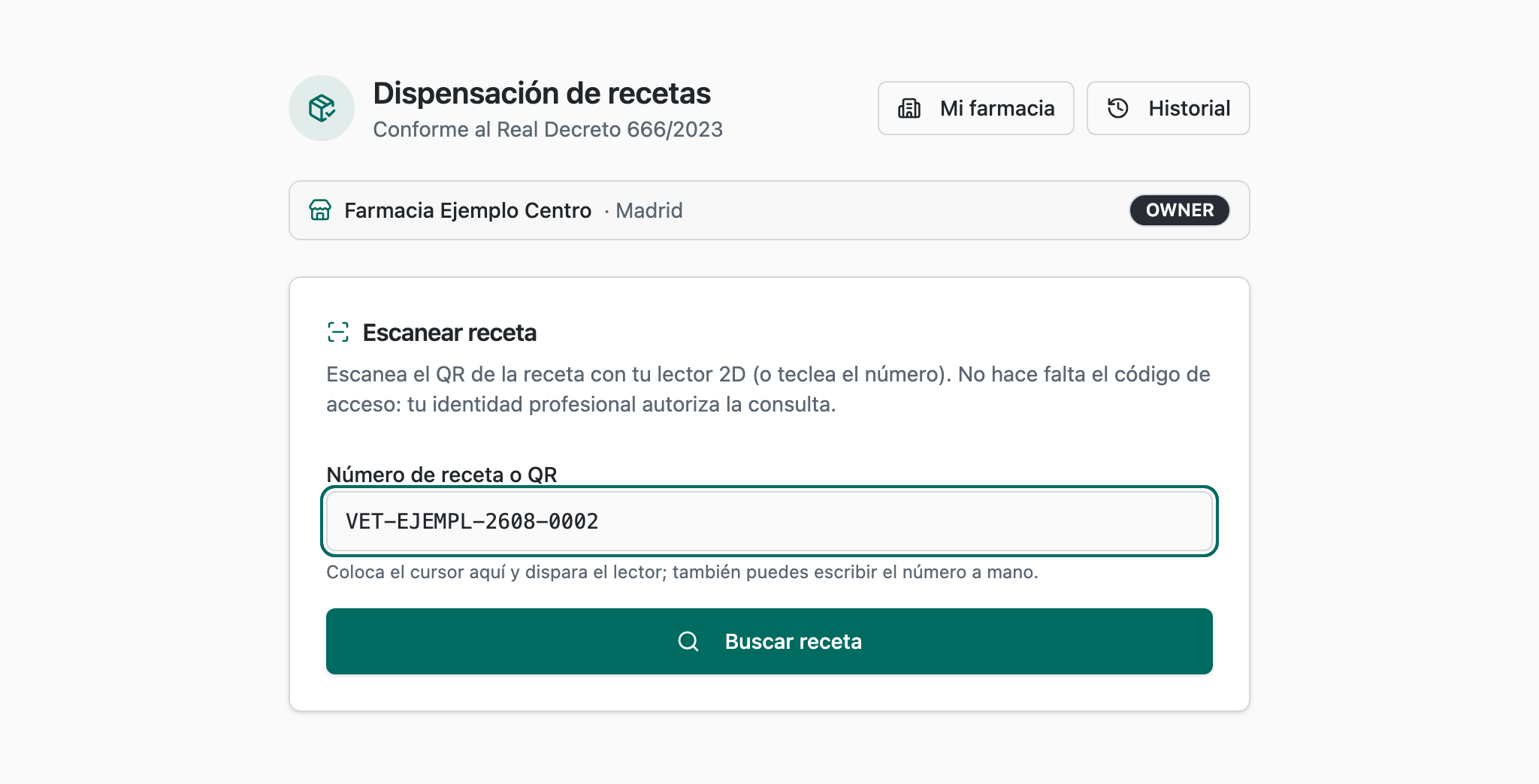 Buscador de recetas del portal de dispensación